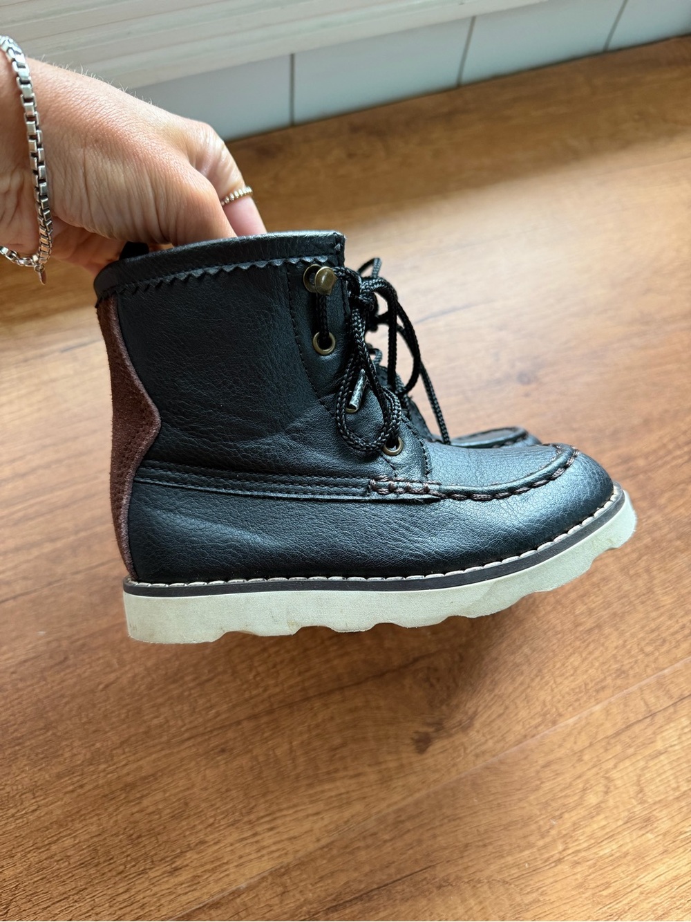 GAP Black Kids Lace-Up Boot with Brown Heel Panel